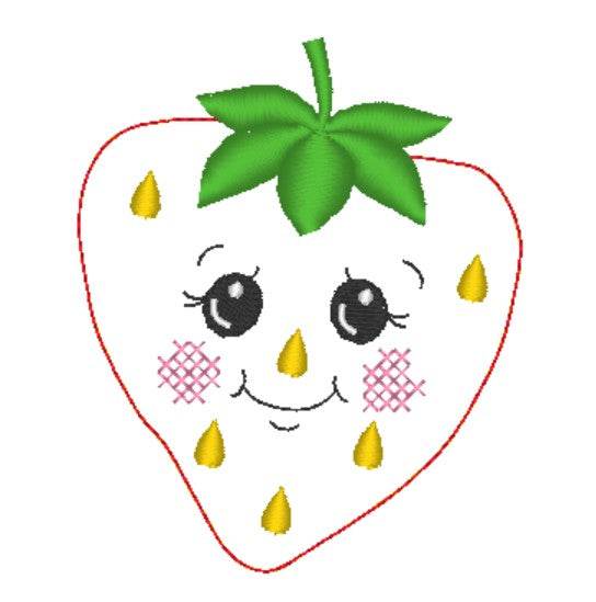 Stickdatei - 6 Erdbeeren mit Gesicht (Doodle-Applikation) - Sewando