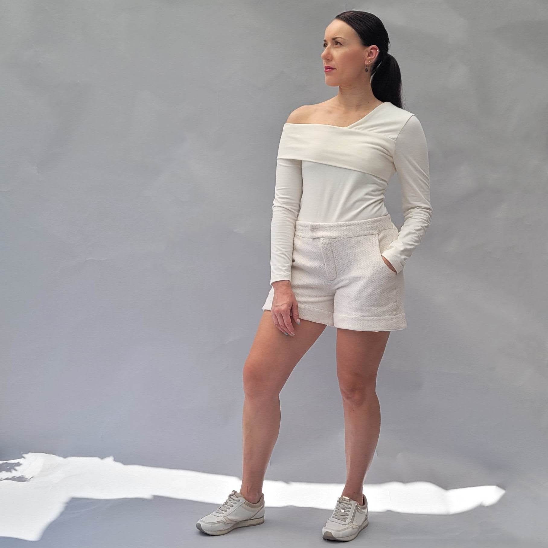 One-shoulder Top, Top mit lange Ärmeln, Shirt , Sweatshirt, Größe 34 - 50 - Sewando