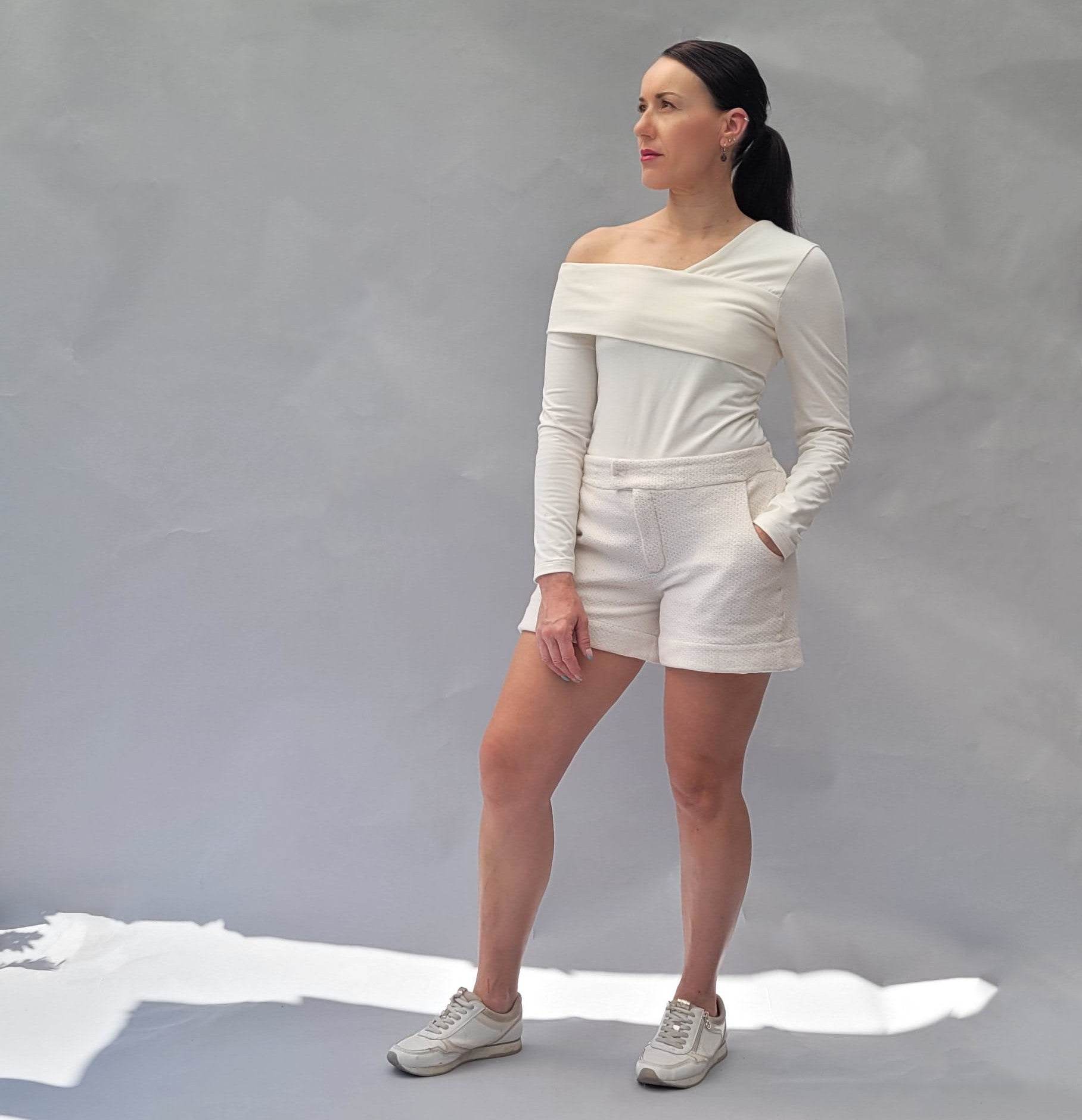 One-shoulder Top, Top mit lange Ärmeln, Shirt , Sweatshirt, Größe 34 - 50 - Sewando