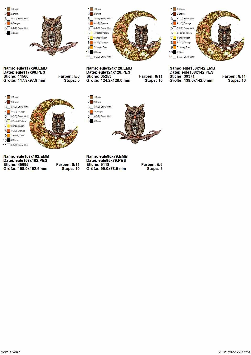 Stickdatei Magic Owl - magische Eule mit Mond im Mandalastyle - Sewando