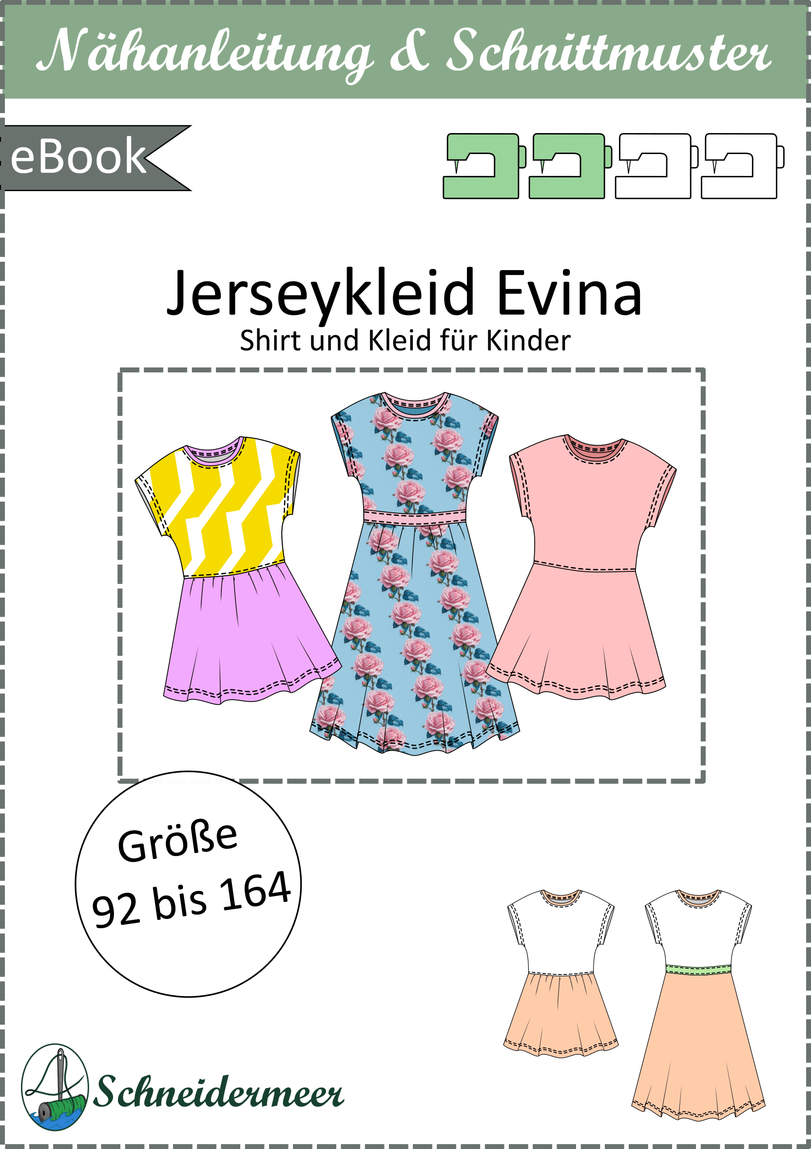 Schnittmuster Evina Kids – Shirt & Sommerkleid mit angeschnittenen Ärmeln Gr. 86-158 - Sewando