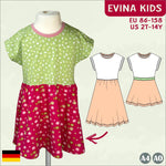 Schnittmuster Evina Kids – Shirt & Sommerkleid mit angeschnittenen Ärmeln Gr. 86-158 - Sewando