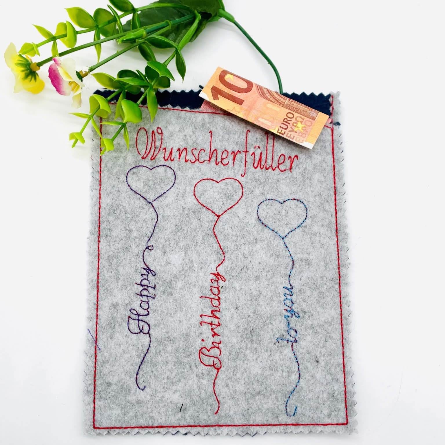Wunscherfüller ITH 13x18 Stickdatei Geburtstag Geldgeschenk - Sewando