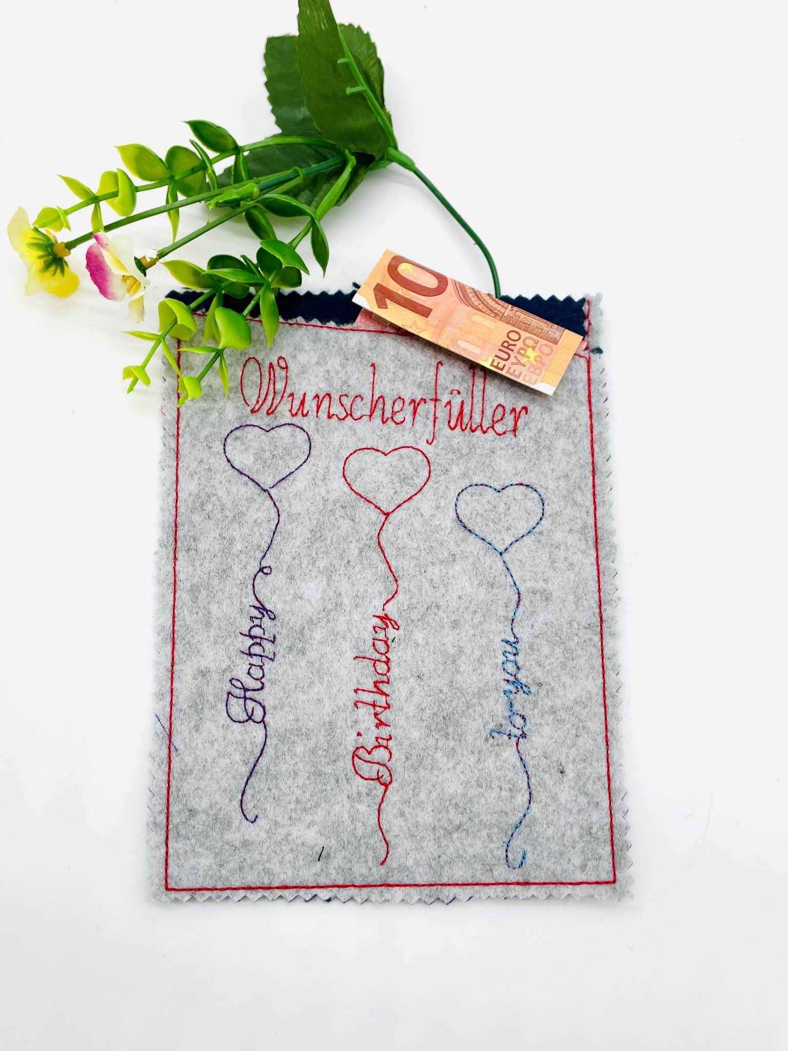 Wunscherfüller ITH 13x18 Stickdatei Geburtstag Geldgeschenk - Sewando