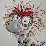 Crazy Dino ITH Schild Applikation Stickdatei Motive in 4 Größen - Sewando