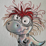 Crazy Dino ITH Schild Applikation Stickdatei Motive in 4 Größen - Sewando