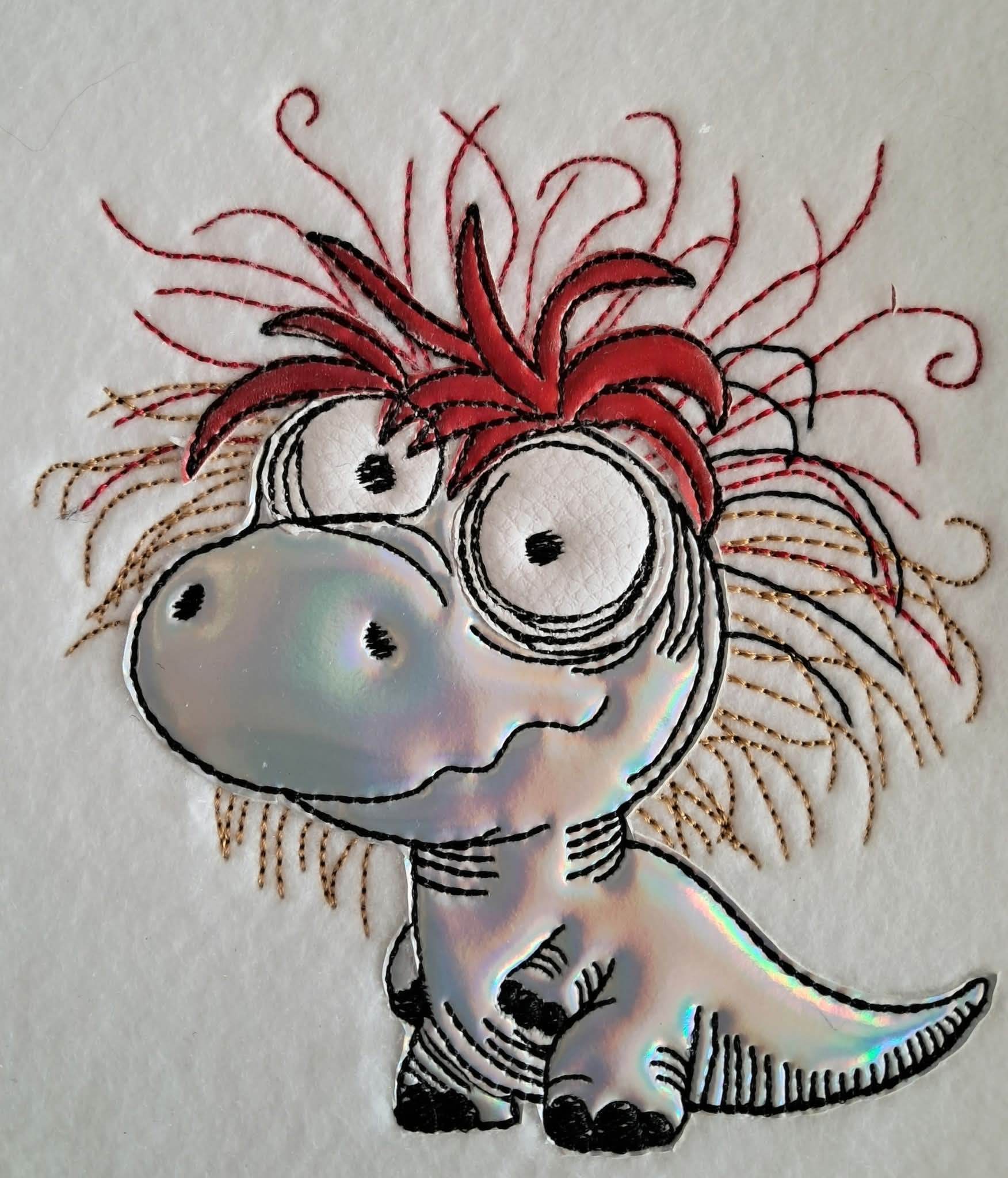Crazy Dino ITH Schild Applikation Stickdatei Motive in 4 Größen - Sewando