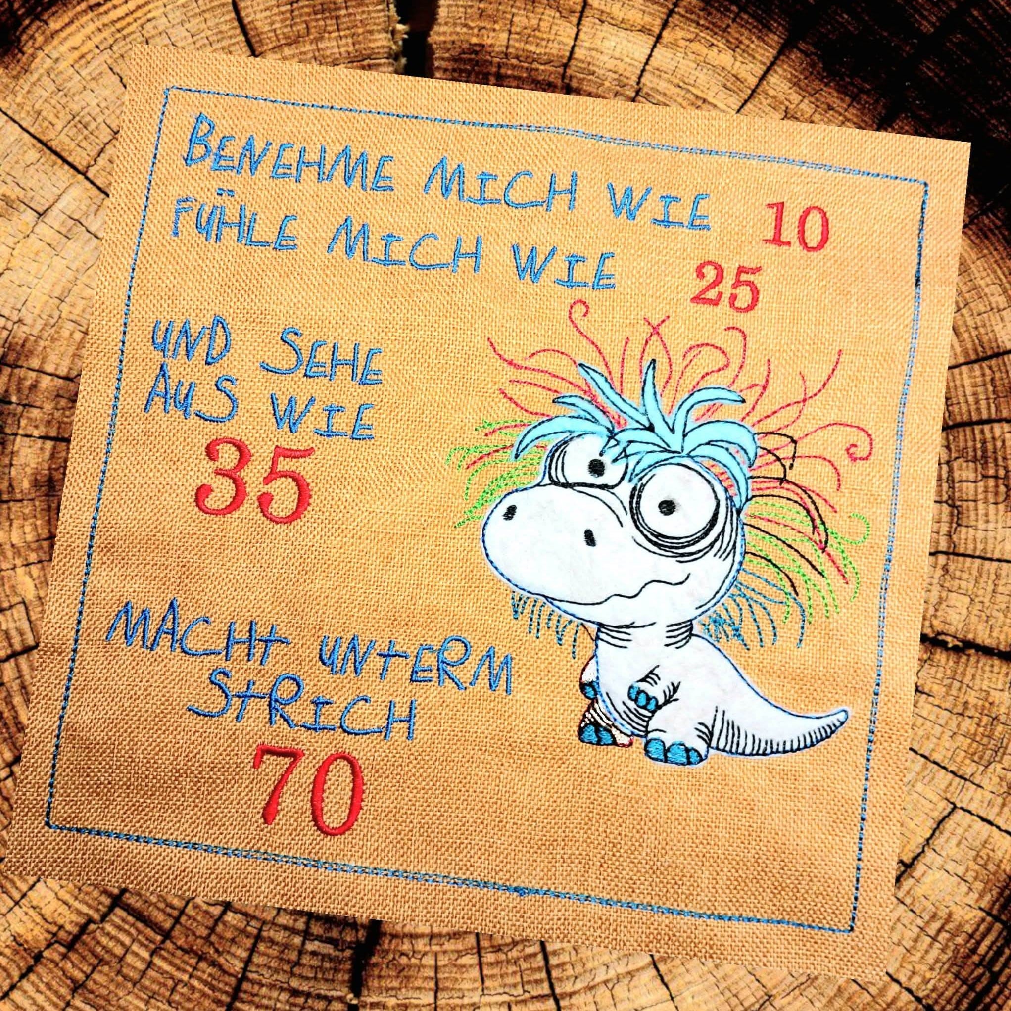 Crazy Dino ITH Schild Applikation Stickdatei Motive in 4 Größen - Sewando
