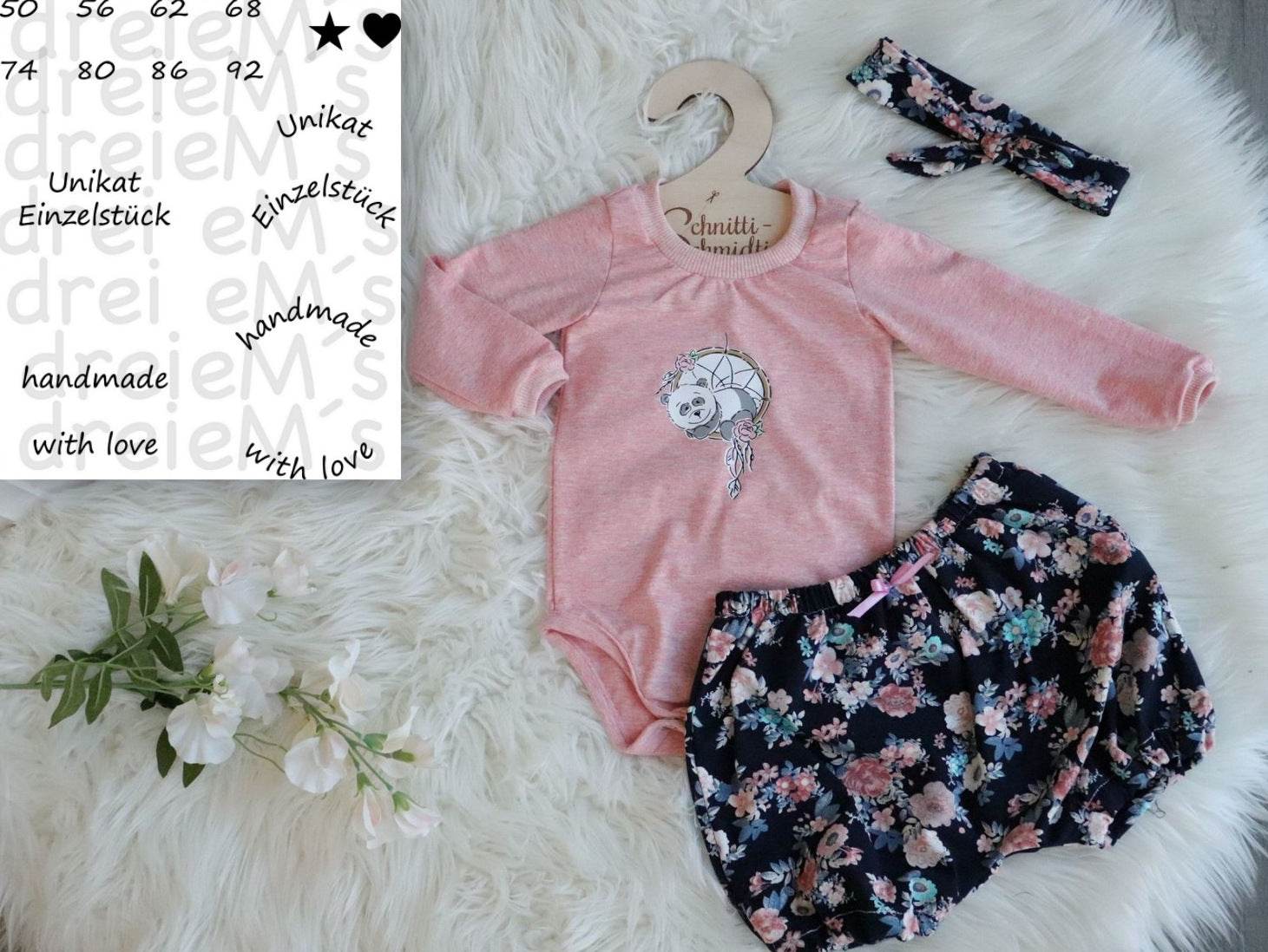 Schnittmuster Newborn LOU SET Bodys ,kurze Hose, Haarband Gr. 50-92 + gratis Plotterdatei : - Sewando