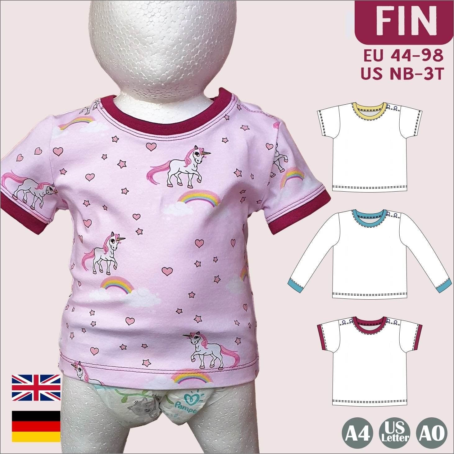 Fin – Babyshirt mit Knopfleiste aus Jersey Gr. 44-98 - Sewando