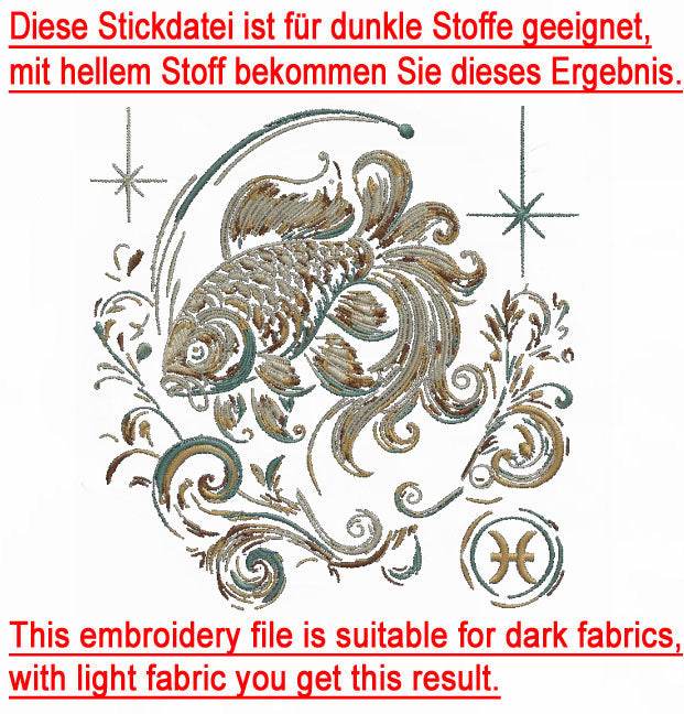 Stickdatei Sternzeichen Fisch - realistisch - FÜR DUNKLE STOFFE - Sewando