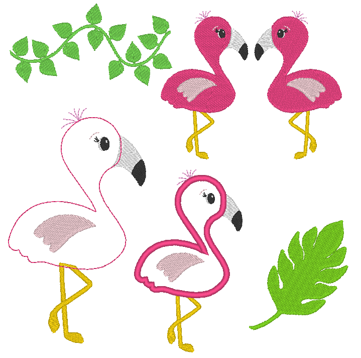 Stickdatei Flamingo Blätter Set - Sewando