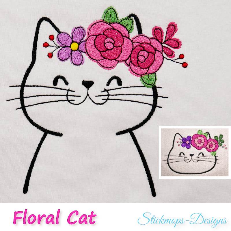 Stickdatei Cute Floral Cat - Sewando