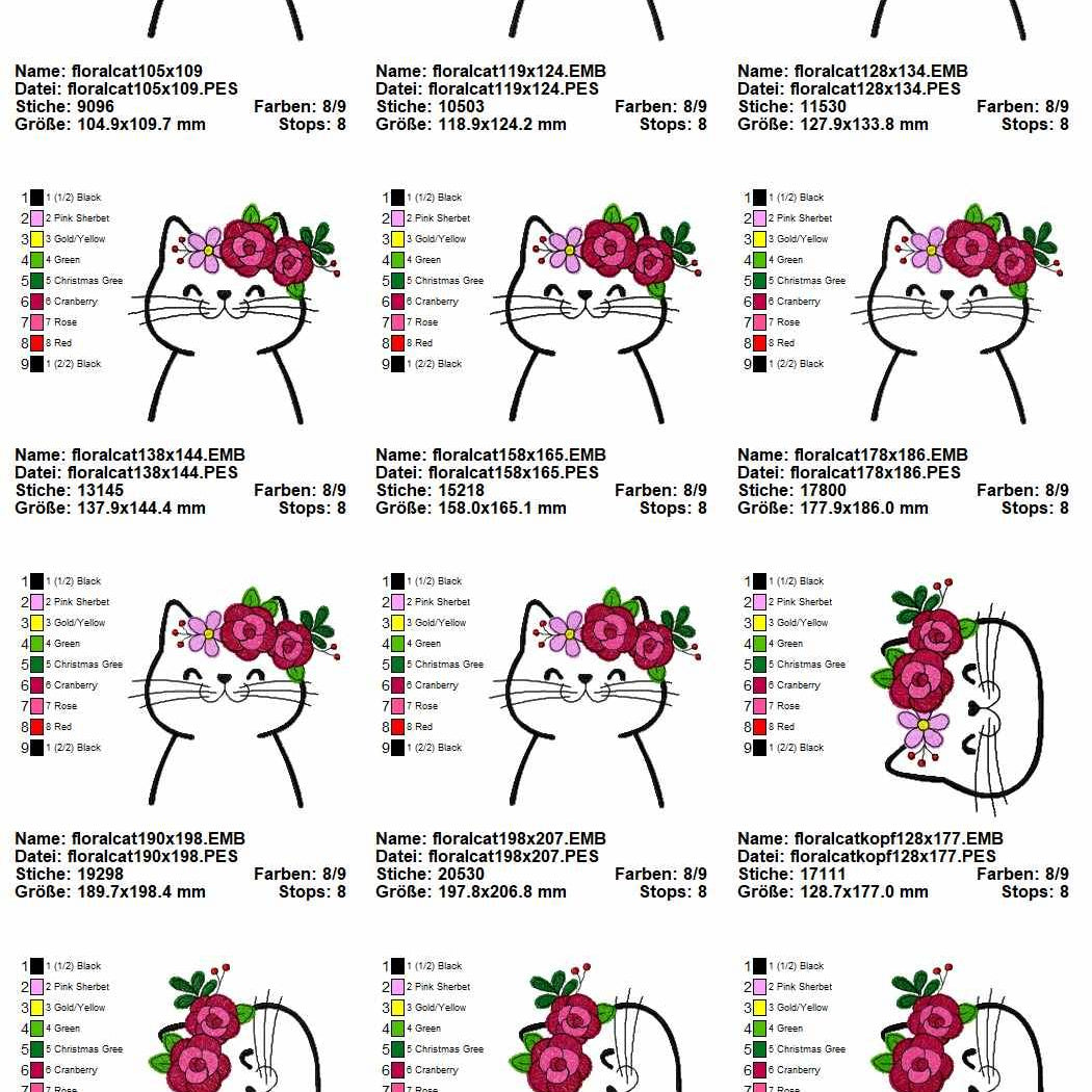 Stickdatei Cute Floral Cat - Sewando