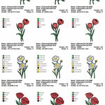 Stickdatei Set 6 Blumen - Mohnblume, Sonnenblume, Tulpe, Margerite & Rose - Sewando