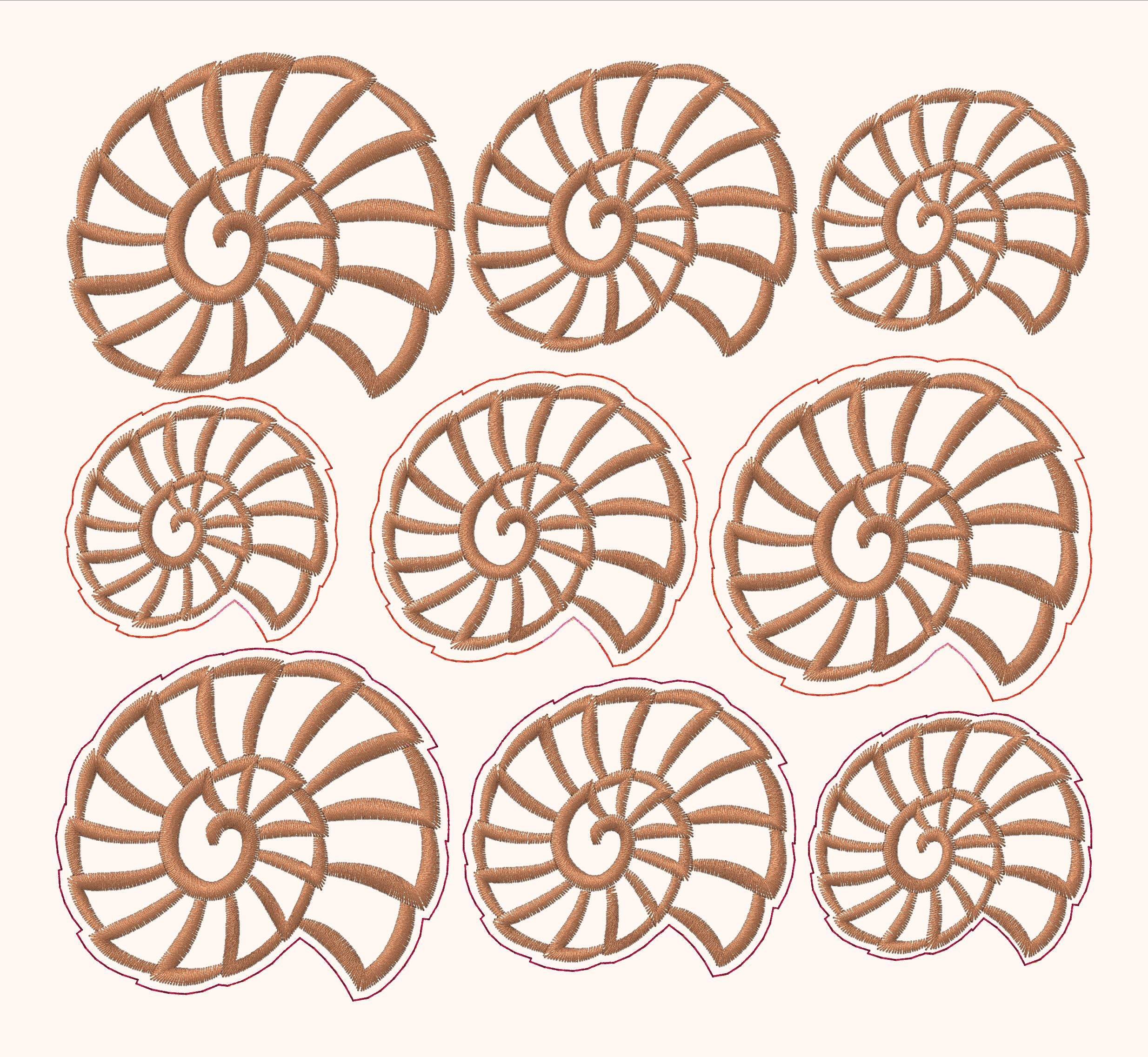 9x Stickdatei Fossil Satinstick und ITH - Sewando