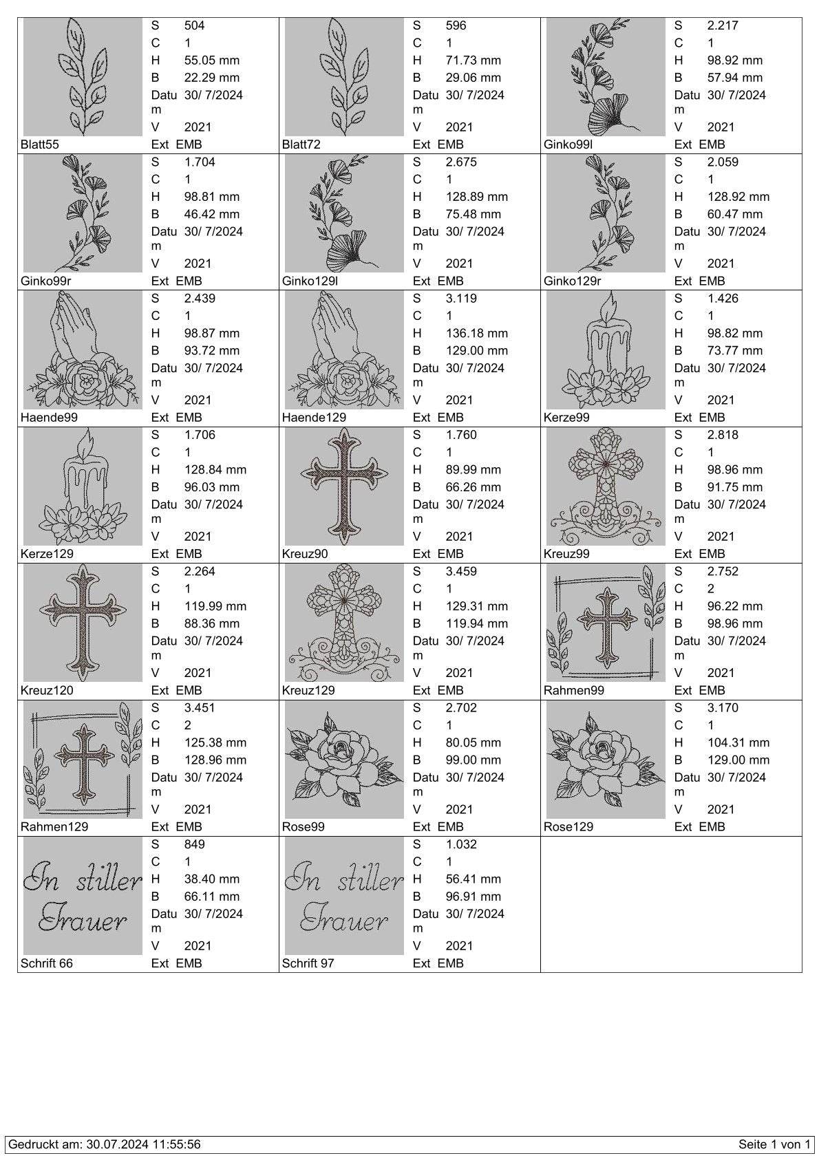 Stickdatei Trauer Motive Set 969 - Sewando