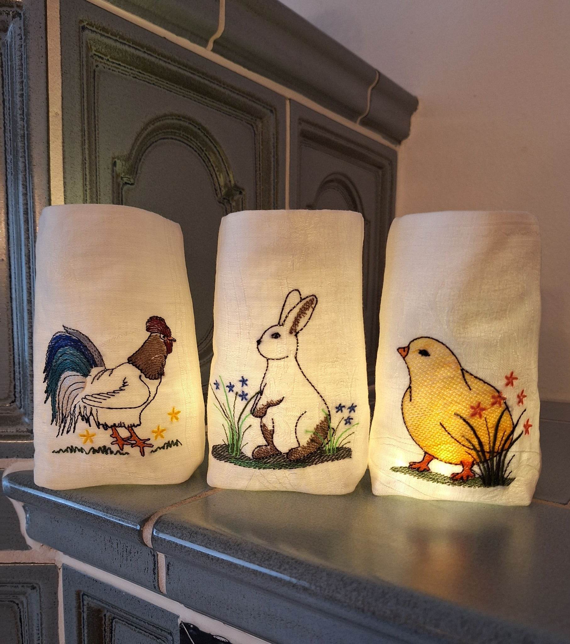 ITH Lichterbeutel Frühling großes Set 11 Motive Blumen Hase Ostern Küken Hahn Huhn - Sewando