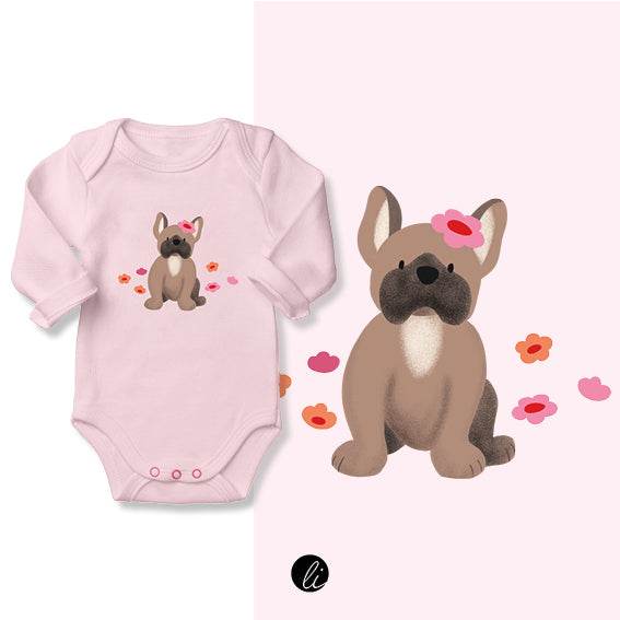 Bügelbild-Design – französische Bulldogge mit Blumen - Sewando
