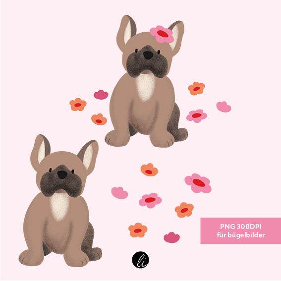 Bügelbild-Design – französische Bulldogge mit Blumen - Sewando