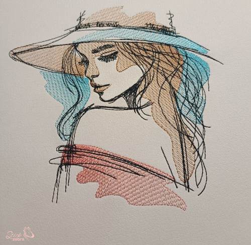 Frau Stickdatei, elegantes Skizzenportrait für deine Stickmaschine - Sewando
