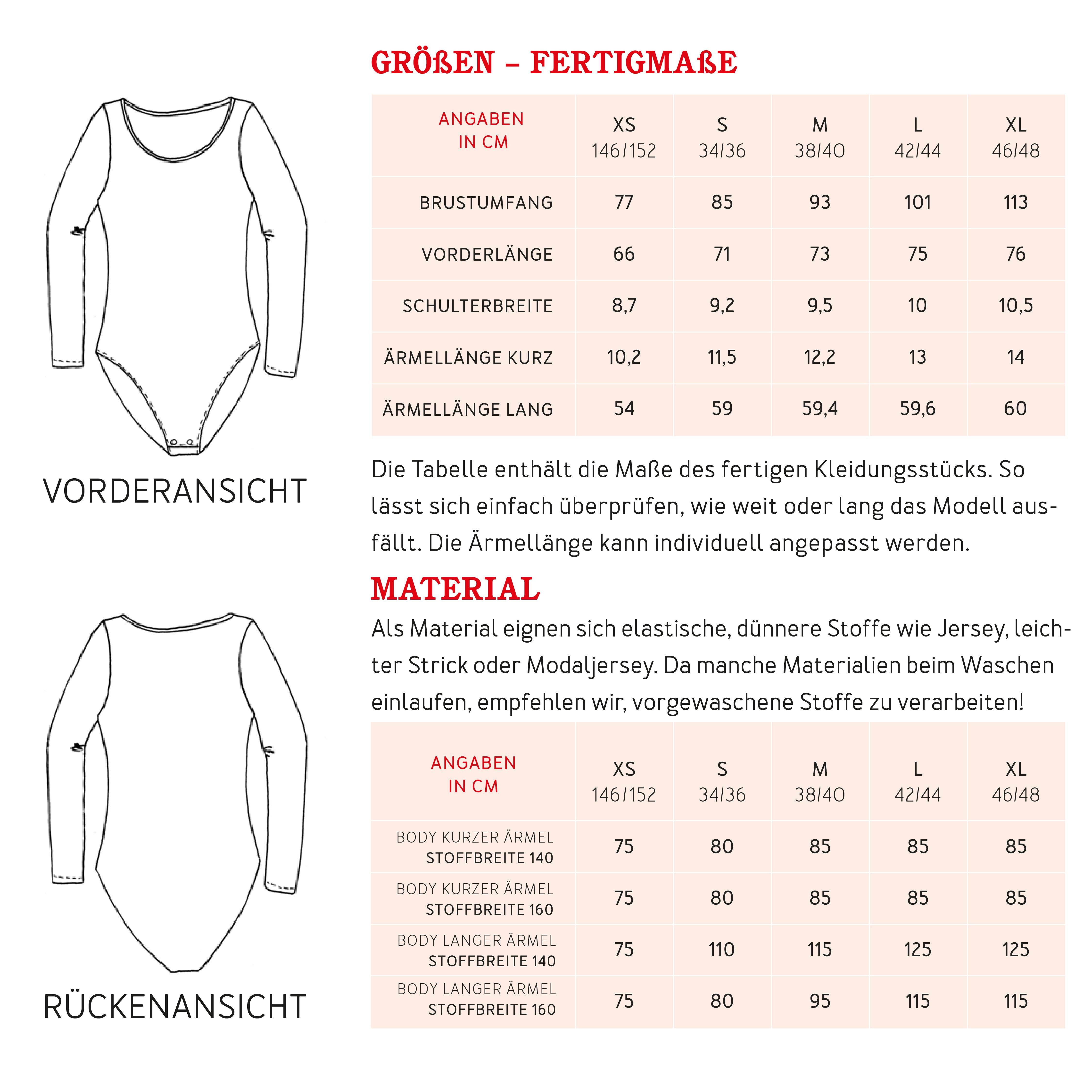 Body FRAU BECKY | Schnittmuster Gr. XS – XL - Sewando