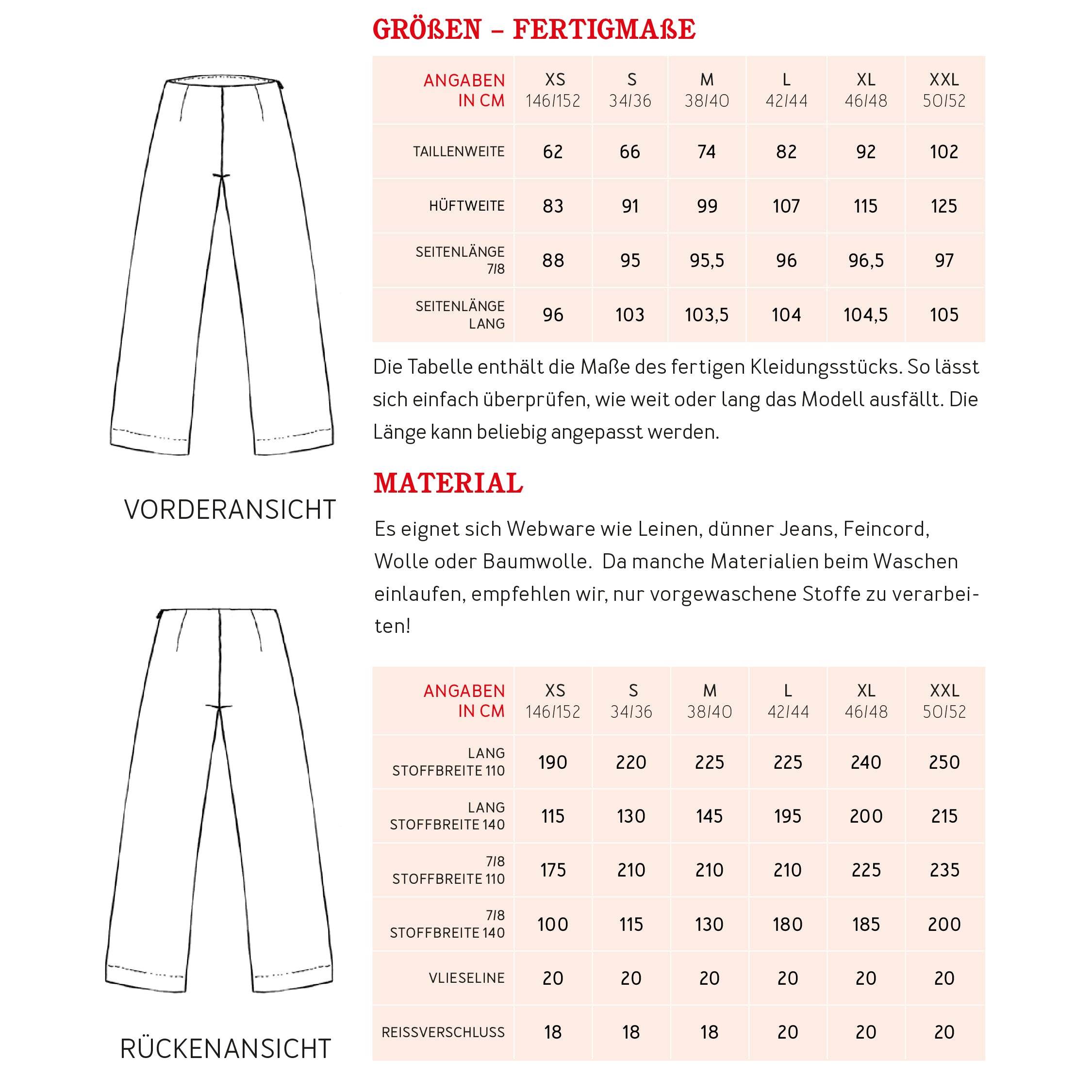 Hose FRAU ELENA | Schnittmuster Gr. XS-XXL : - Sewando