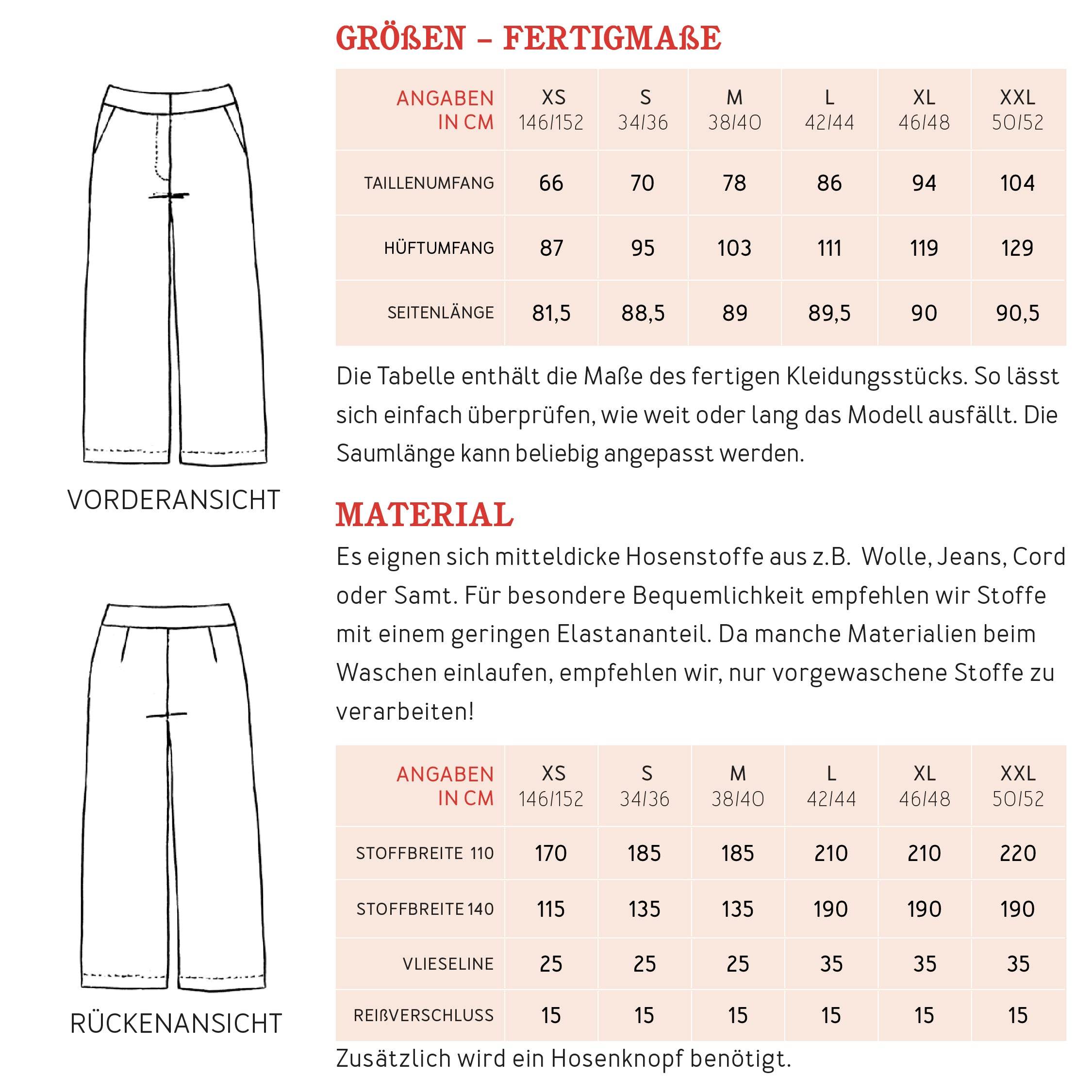 Hose FRAU ILSE | Schnittmuster Gr. XS-XXL : - Sewando