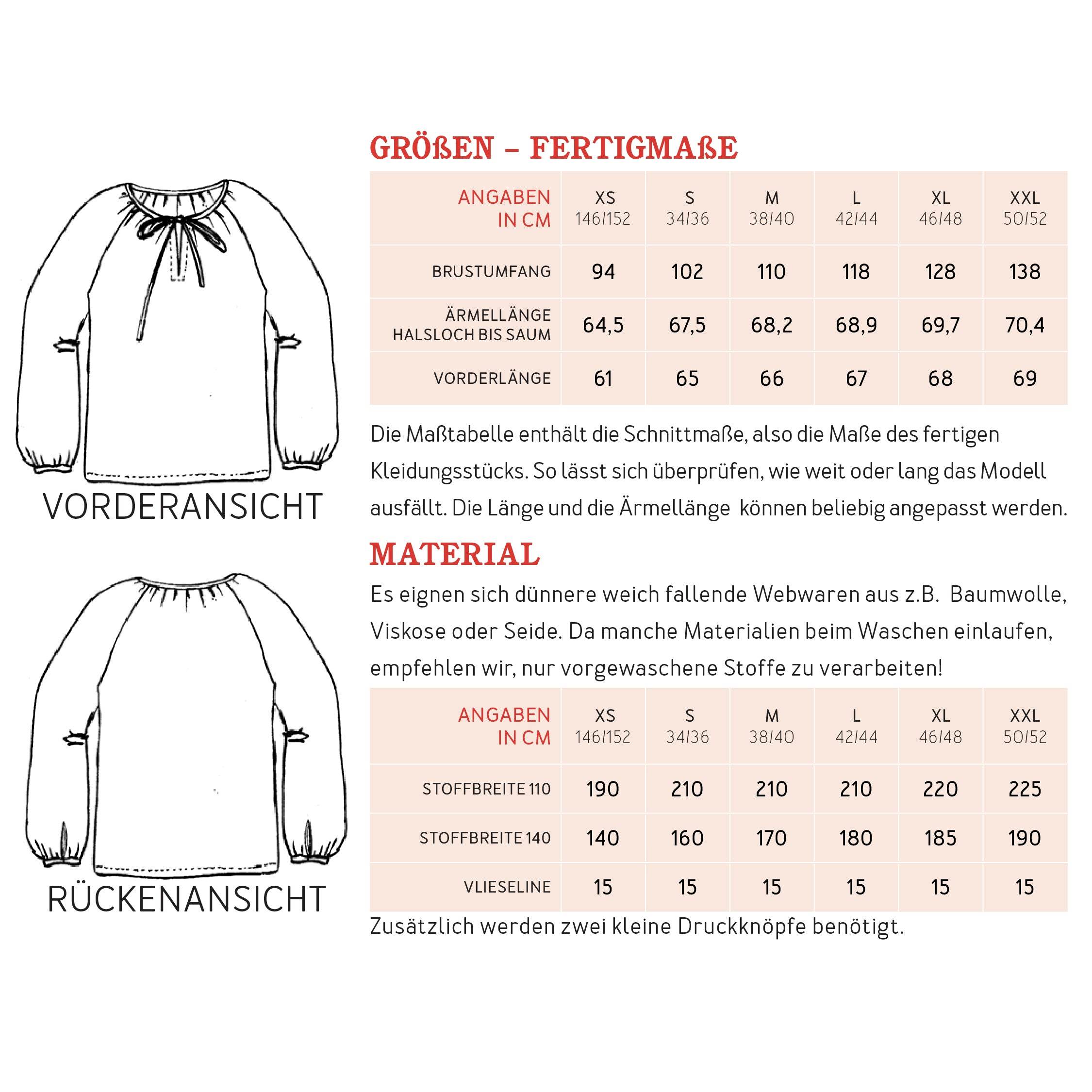 Bluse FRAU KRISSI | Schnittmuster Gr. XS – XXL - Sewando