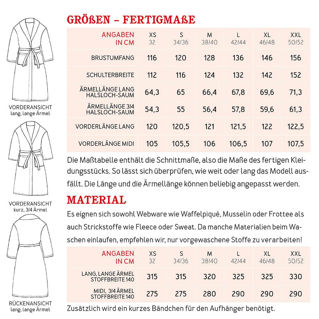 Bademantel FRAU MAITE| Schnittmuster Gr. XS-XXL : - Sewando