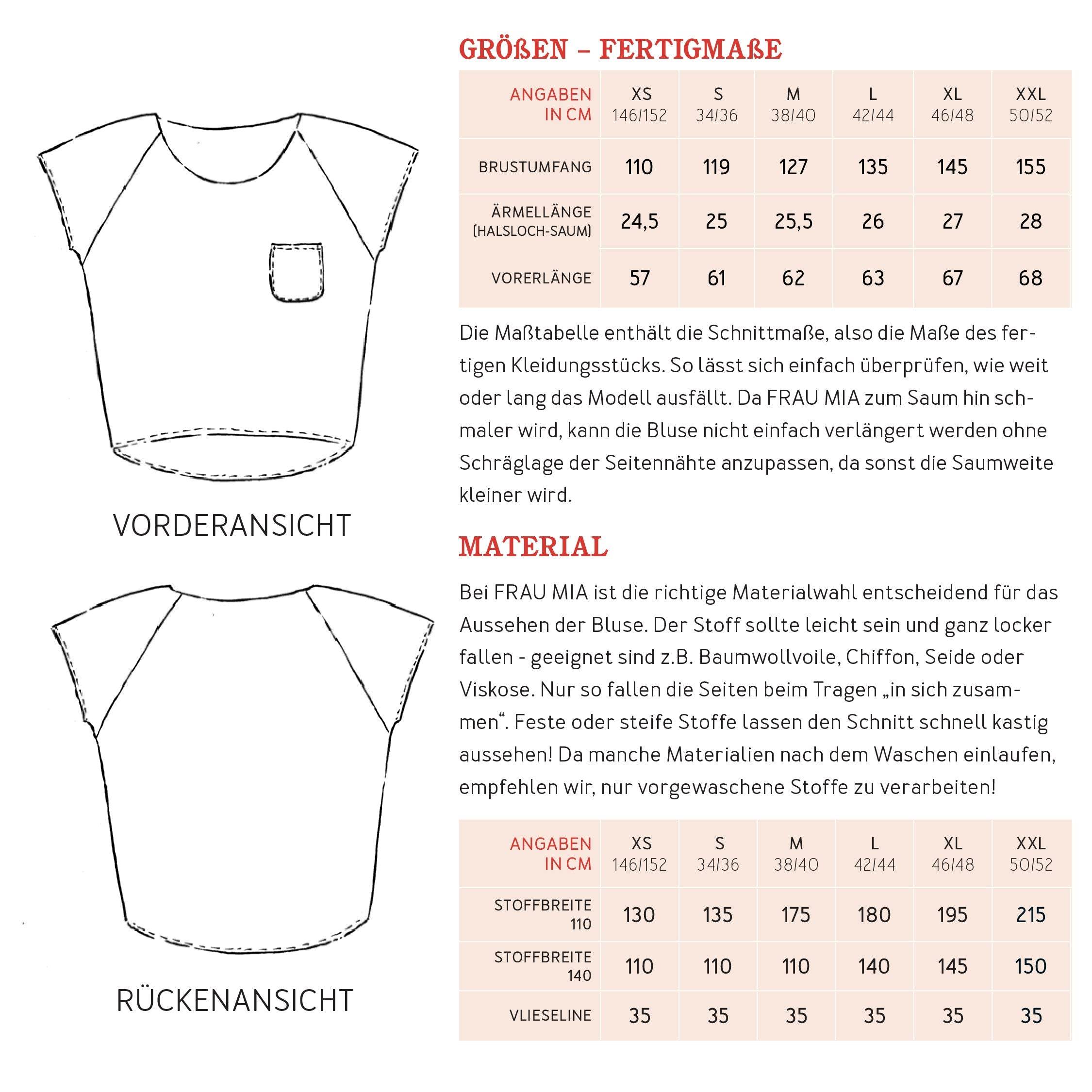 Blusenshirt FRAU MIA | Schnittmuster Gr. XS-XXL - Sewando