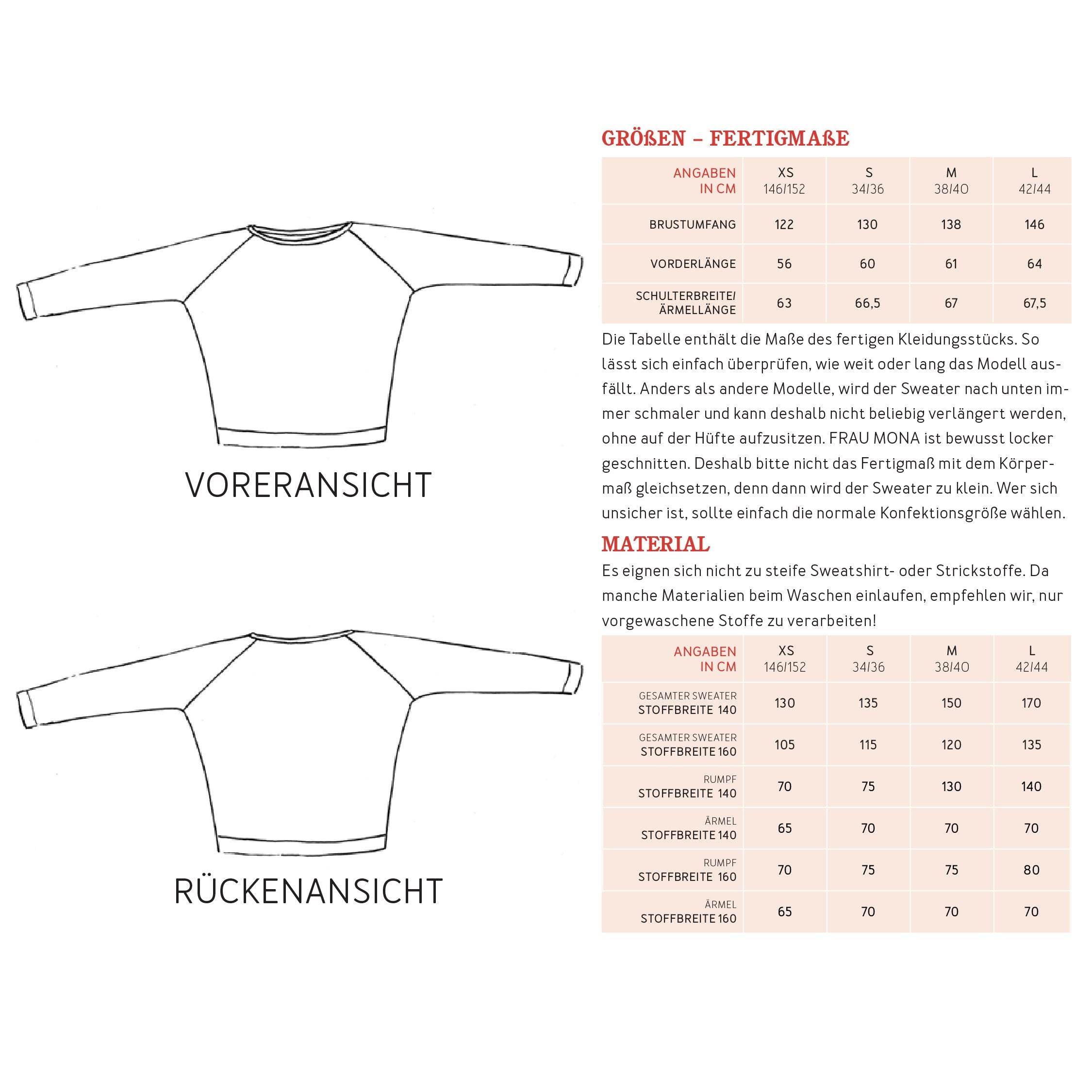Raglansweater FRAU MONA | Schnittmuster Gr. XS-L - Sewando