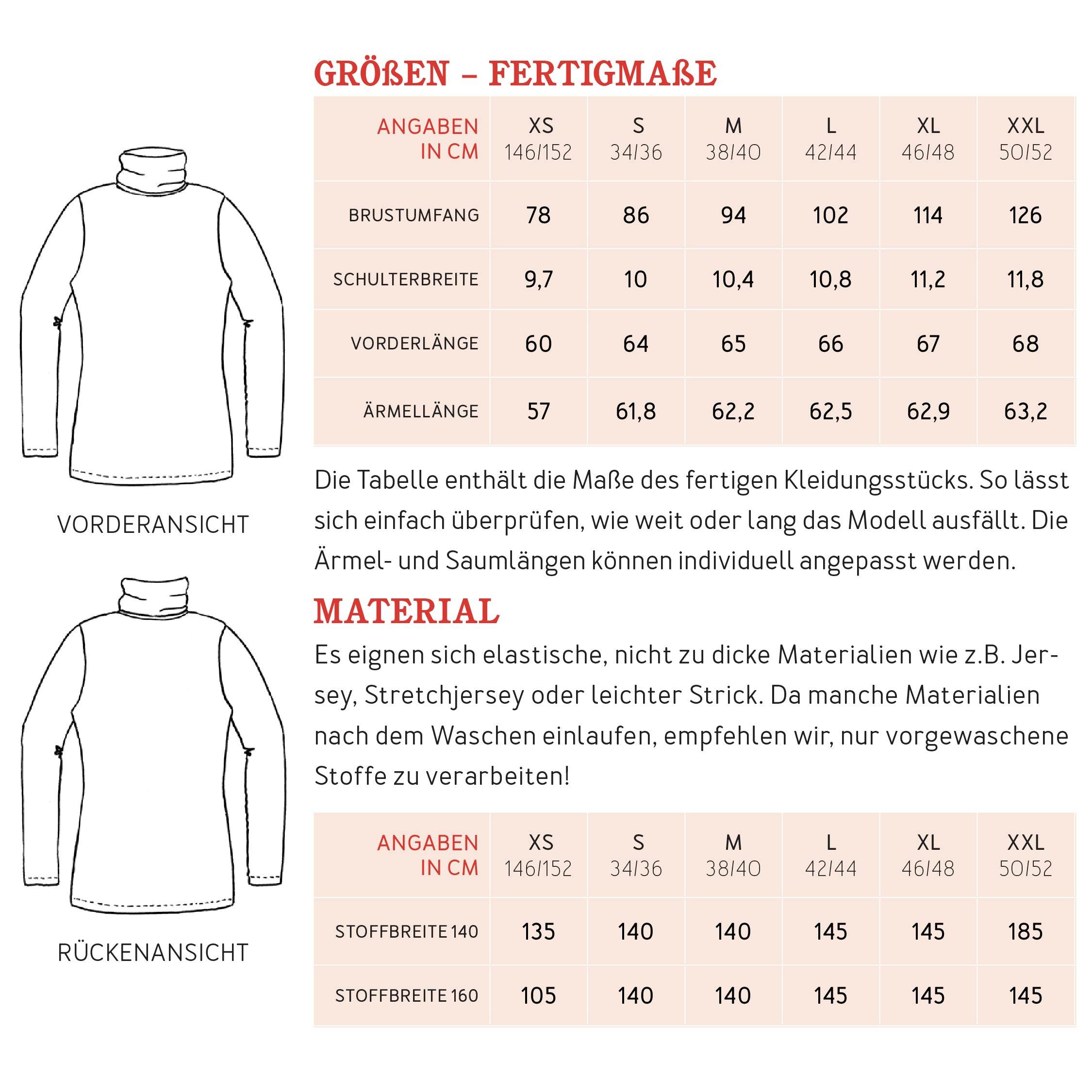 Rollkragenshirt FRAU ROMY | Schnittmuster Gr. XS – XXL - Sewando