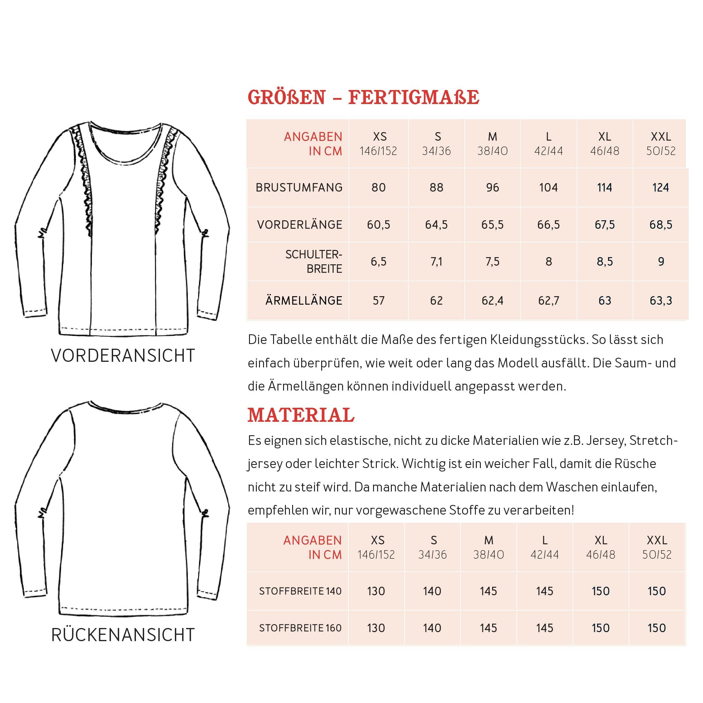 Rüschenshirt FRAU SARA | Schnittmuster Gr. XS – XXL - Sewando