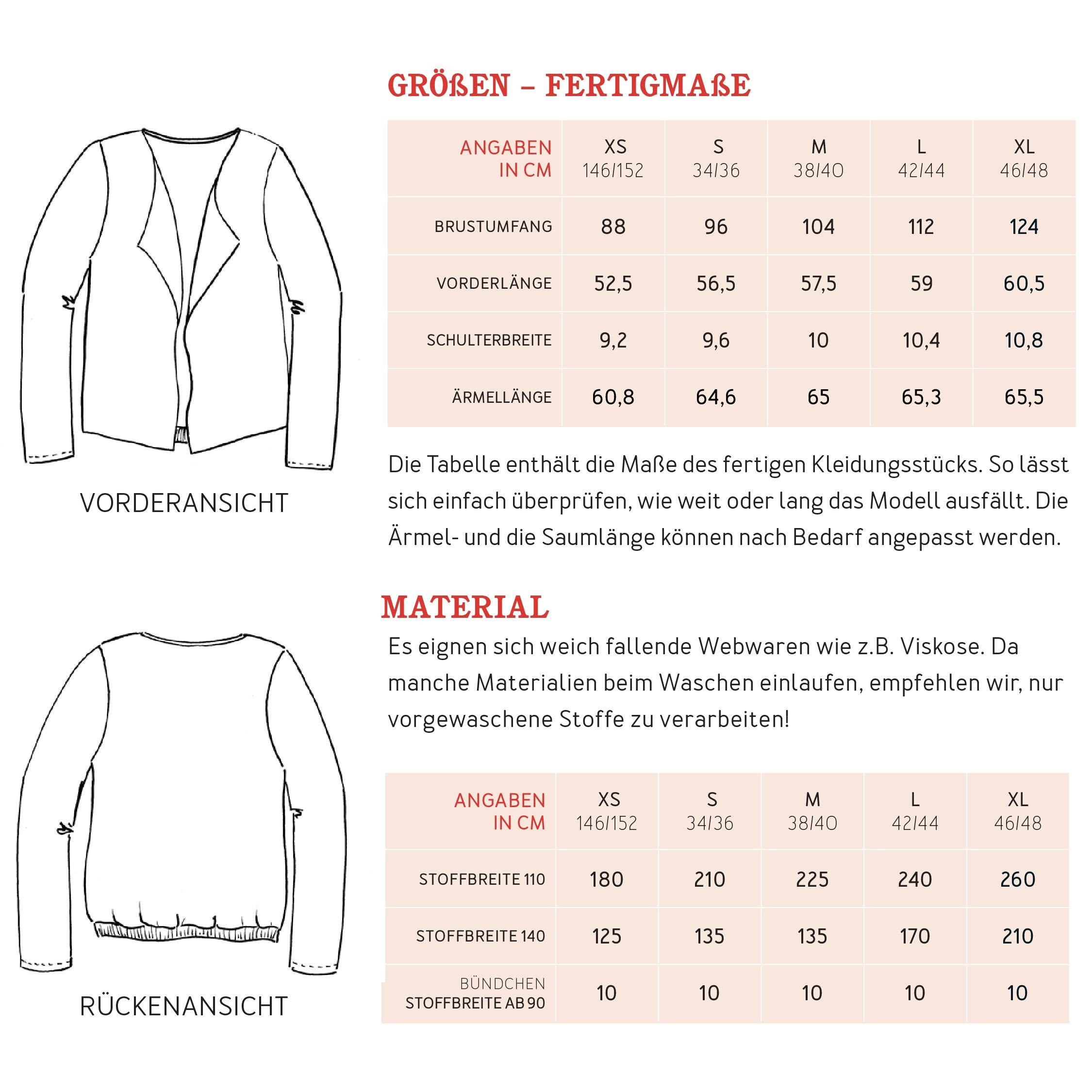 Jacke FRAU TOMMA | Schnittmuster Gr. XS – XL - Sewando