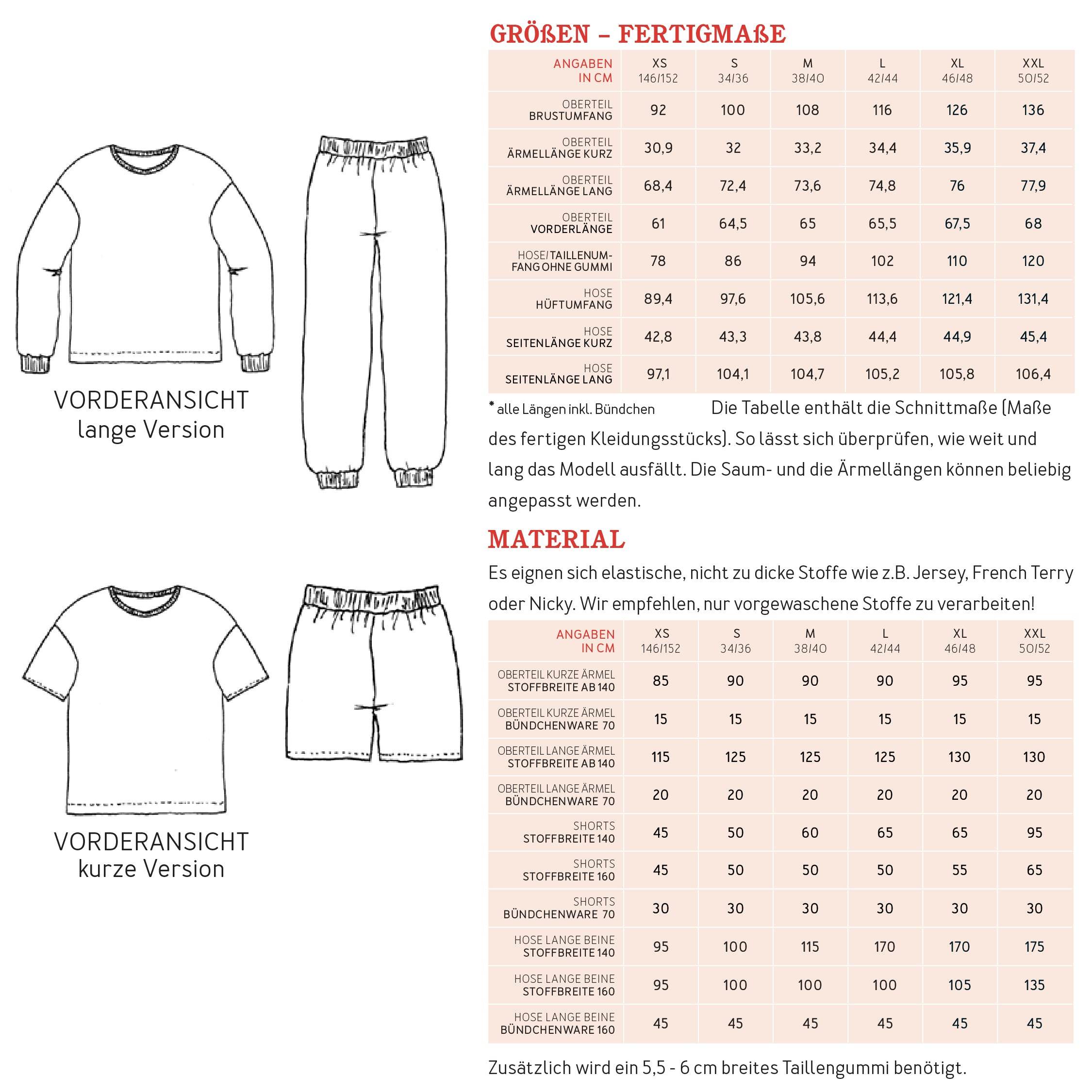 Schlafanzug FRAU TRIXI | Schnittmuster Gr. XS-XXL - Sewando