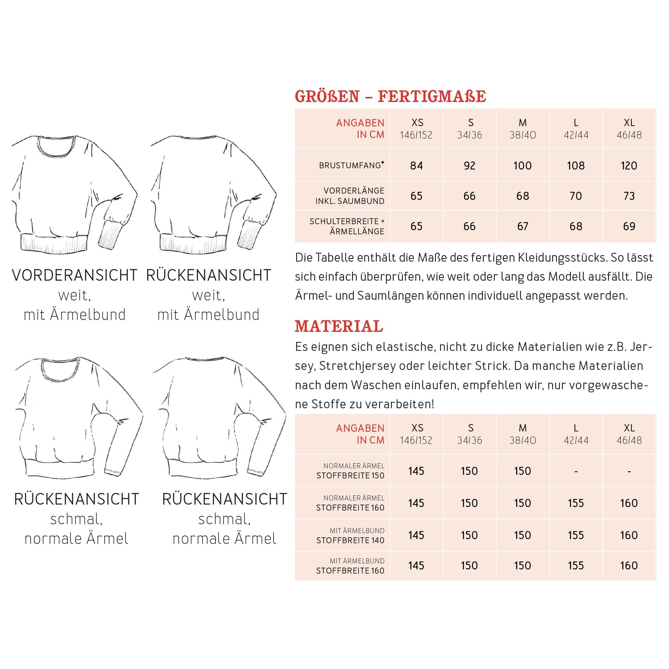 Fledermausshirt FRAU USEDOM | Schnittmuster Gr. XS-XL - Sewando
