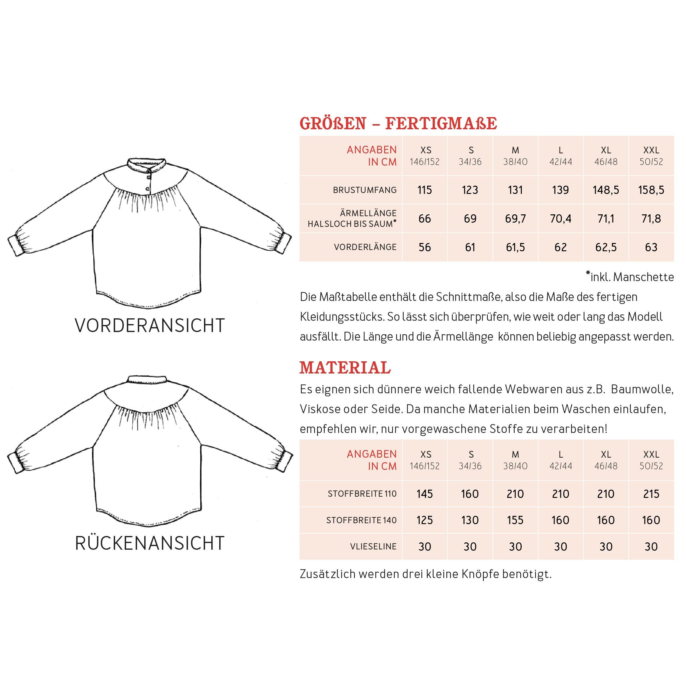Bluse FRAU UTA | Schnittmuster Gr. XS-XXL - Sewando
