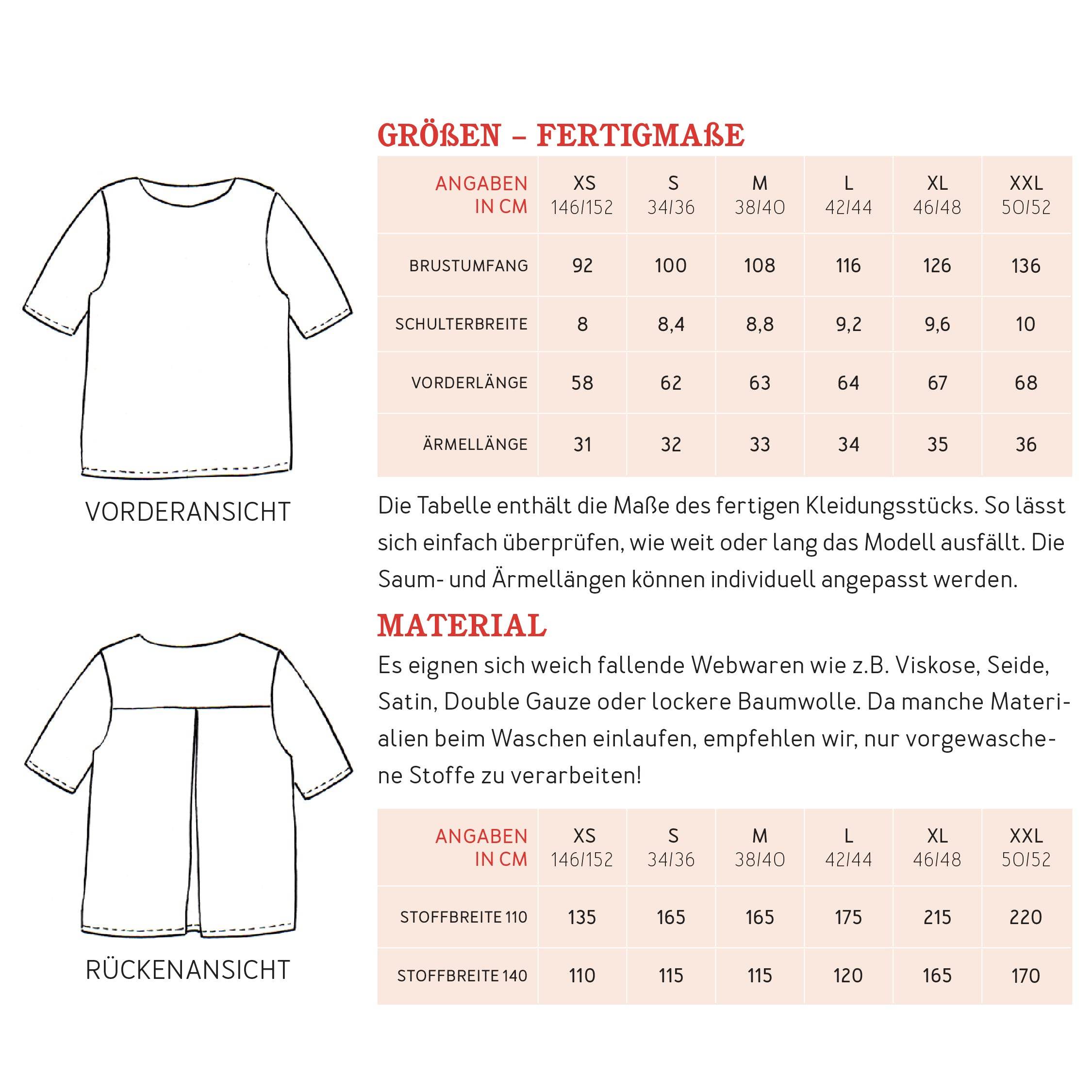 Kurzarmbluse FRAU YOKO | Schnittmuster Gr. XS-XXL : - Sewando