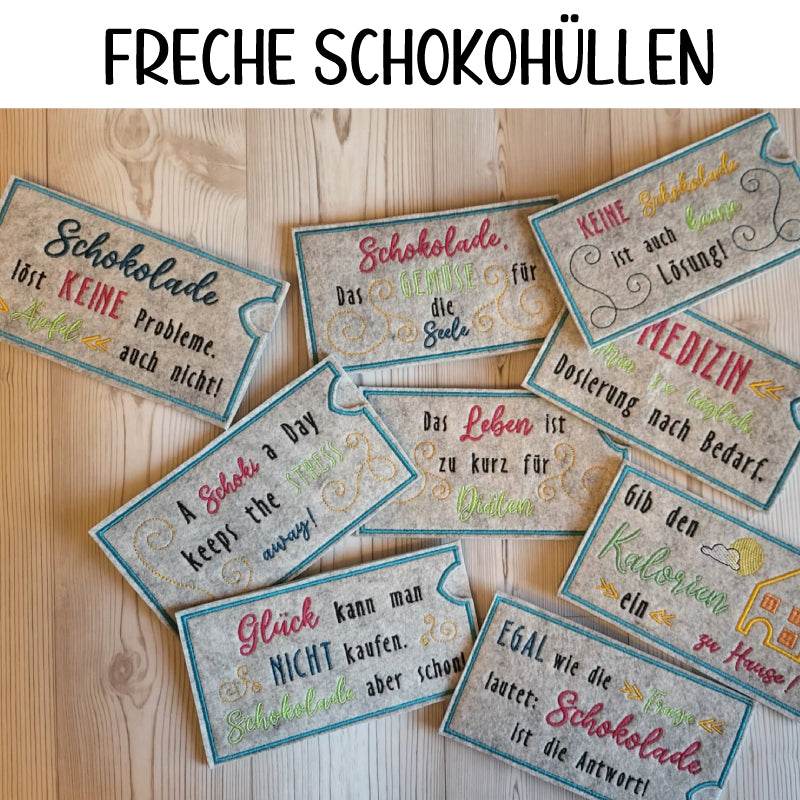 Stickdatei Set Freche Schokohüllen Geschenkhüllen Gutscheinhüllen - Sewando