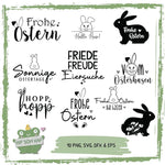 Plotterdateien Ostern Bundle – 10 süße Osterdesigns mit Hasen, Sprüchen & Frühlingsmotiven - Sewando