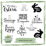 Plotterdateien Ostern Bundle – 10 süße Osterdesigns mit Hasen, Sprüchen & Frühlingsmotiven - Sewando