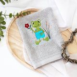Stickdatei lustiger Frosch mit Blume - Sewando