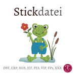 Stickdatei lustiger Frosch mit Blume - Sewando