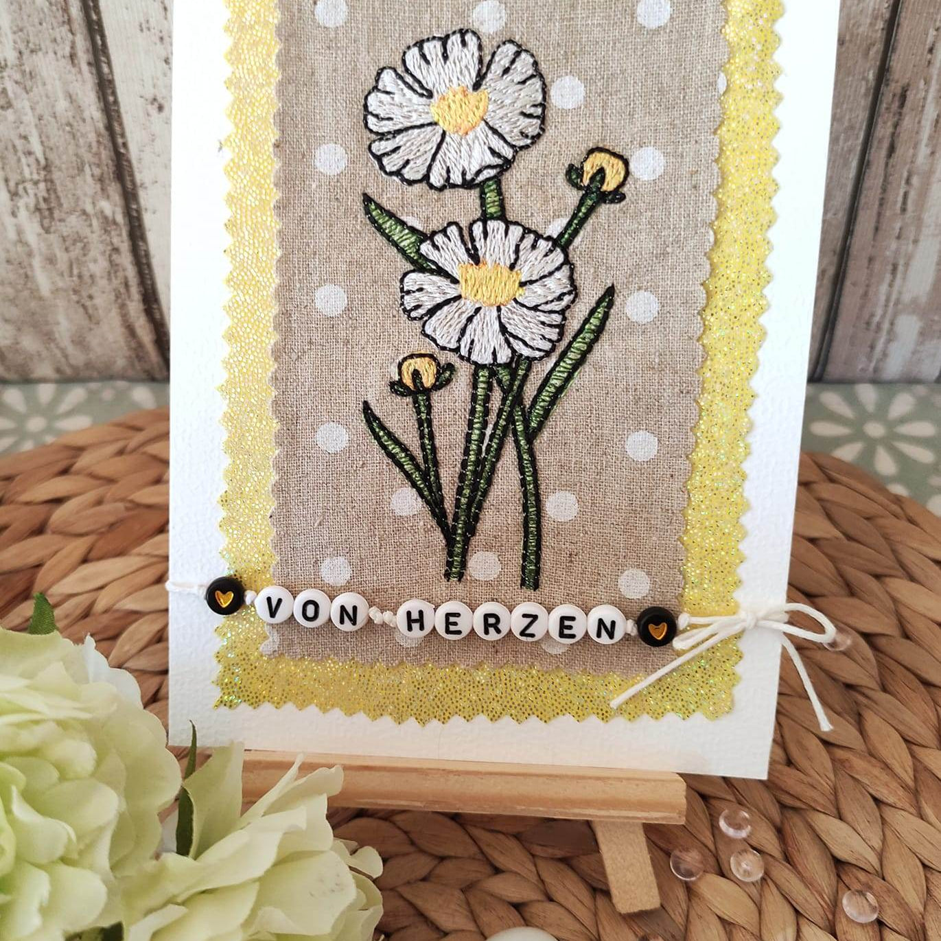 Stickdatei Set 6 Blumen - Mohnblume, Sonnenblume, Tulpe, Margerite & Rose - Sewando