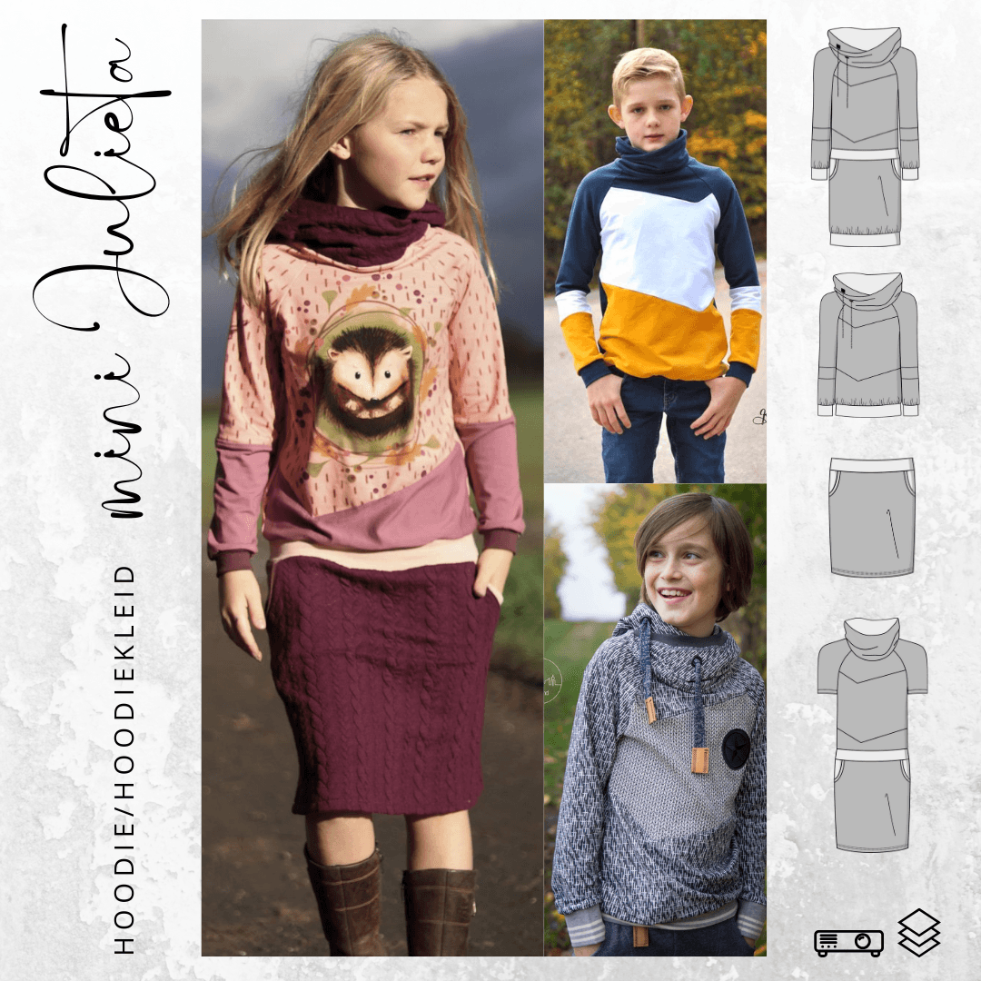 Schnittmuster Hoodie/Hoodiekleid mini JULIETA 86/92-158/164 : - Sewando