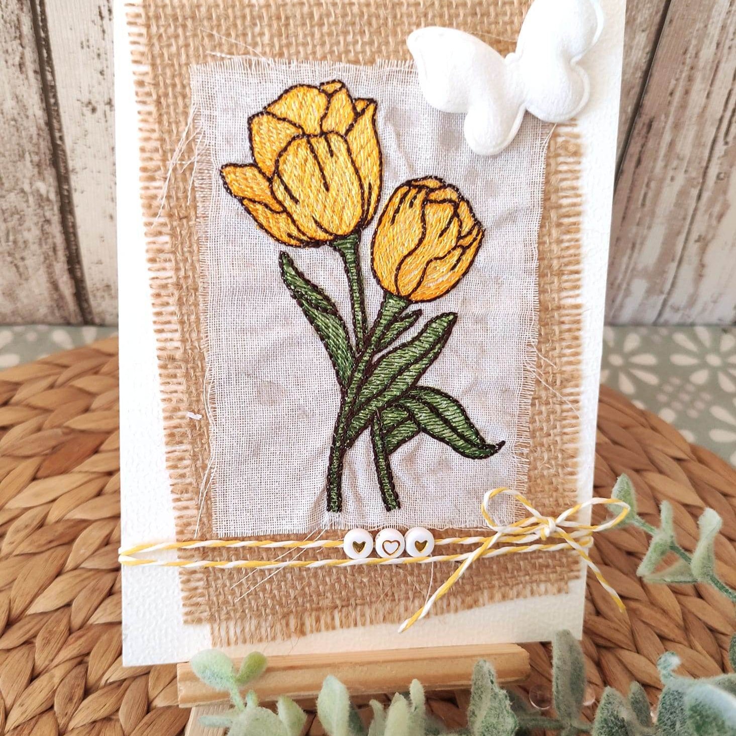 Stickdatei Set 6 Blumen - Mohnblume, Sonnenblume, Tulpe, Margerite & Rose - Sewando