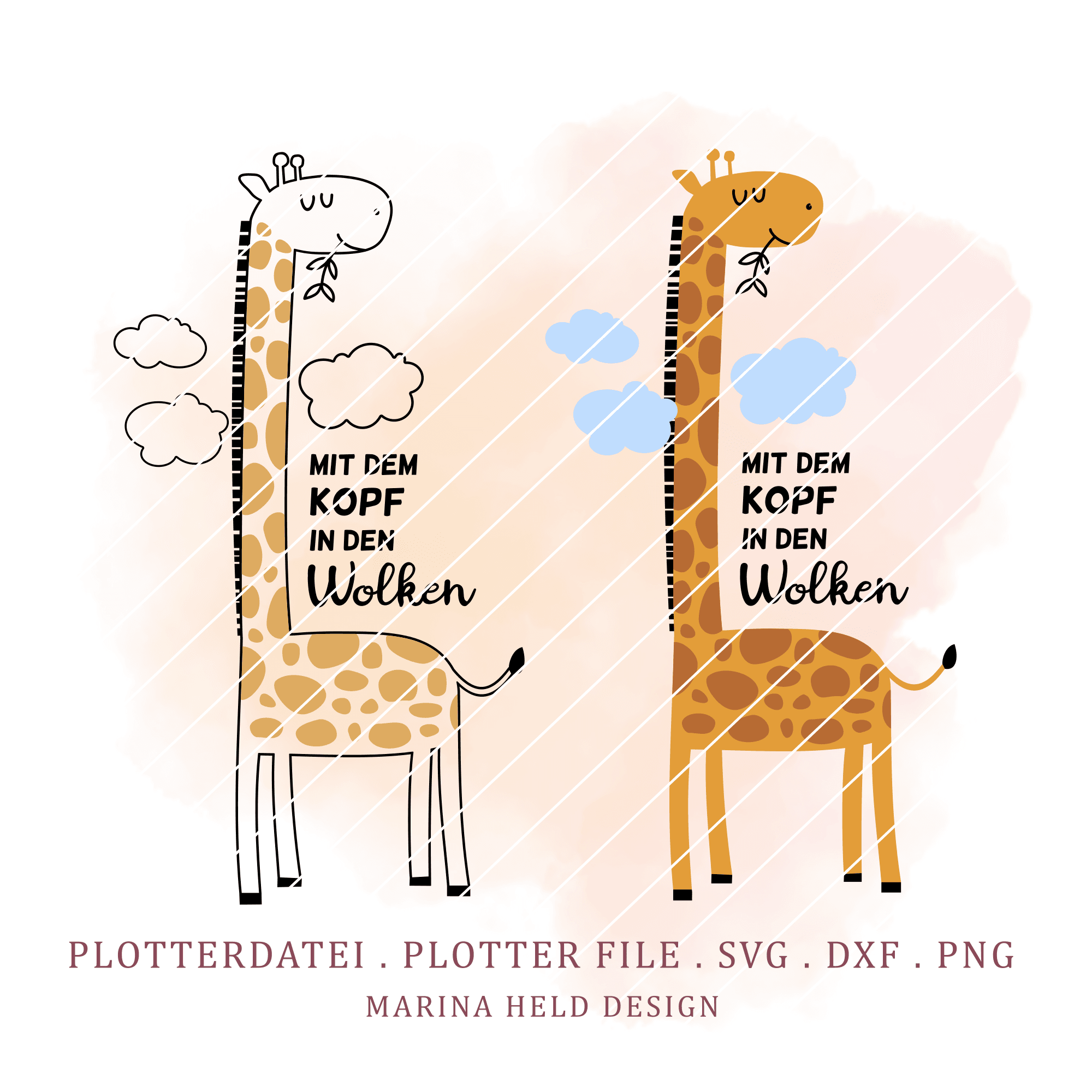 Plotterdatei süße Giraffe in den Wolken 2 Varianten - Sewando