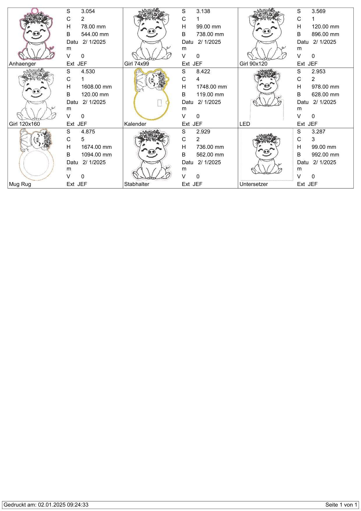 Stickdatei Schwein Girl Set In the Hoop XXL Set 992 - Sewando