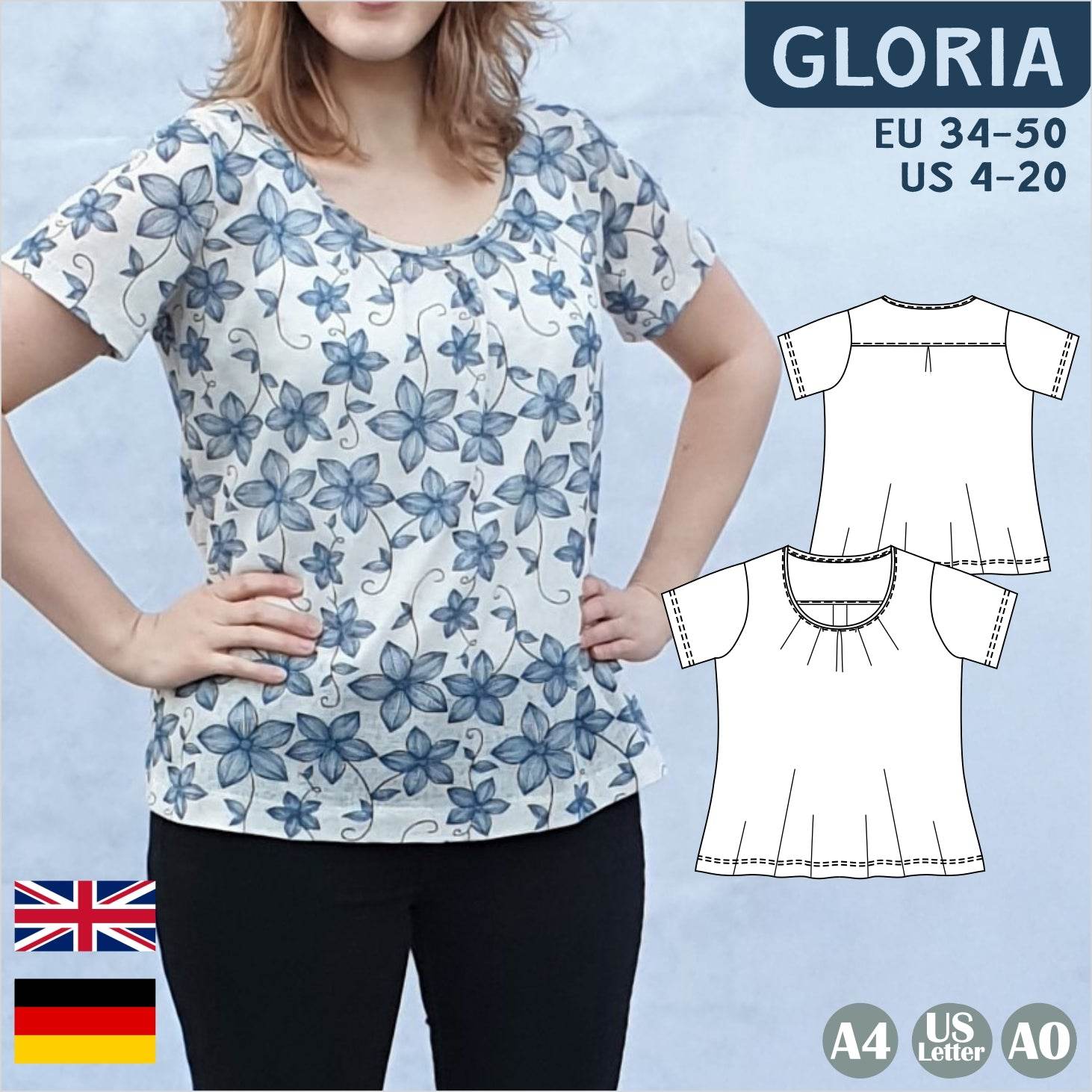Schnittmuster Gloria – Jerseyshirt mit Falten & Passe Gr. 34-50 / Bu 80-116 - Sewando